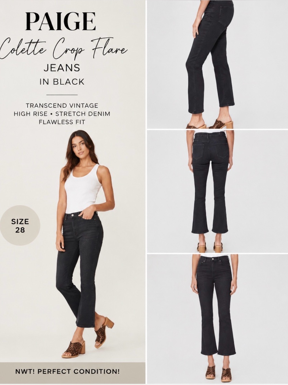 Paige Denim Collette Crop Flare jeans in black, size 28, NWT